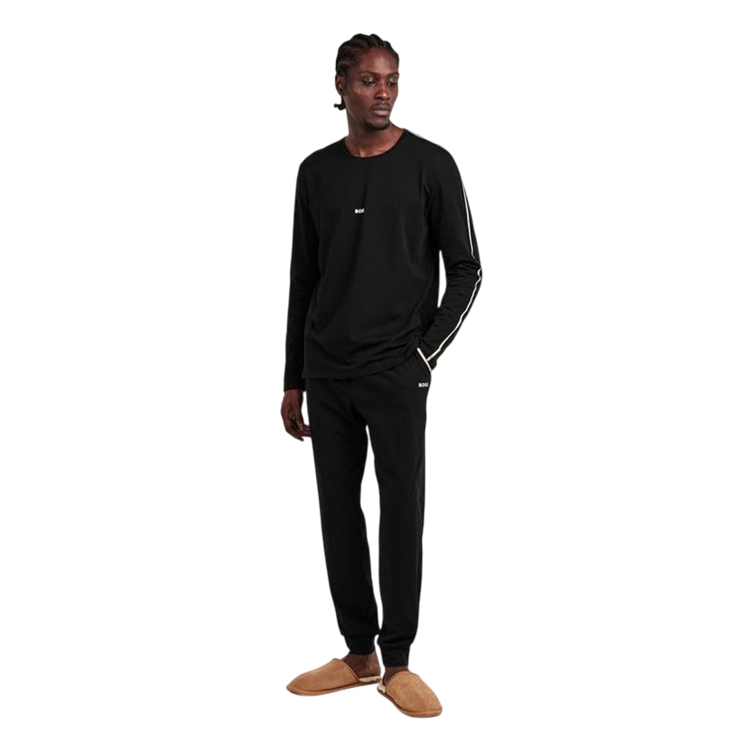 Black - Pack Shot - Boss Mens Unique Stripe Detail Joggers