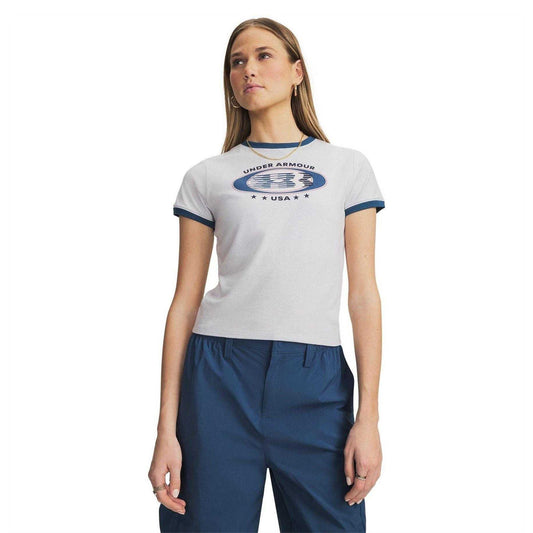 Grey-Blue - Front - Under Armour Womens-Ladies Ringer T-Shirt
