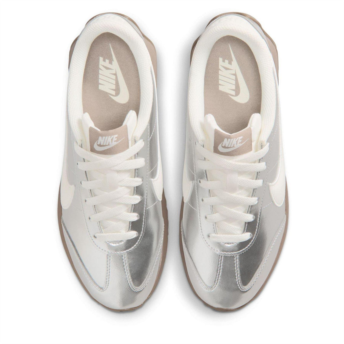 Metallic Silver-Brown - Pack Shot - Nike Womens-Ladies Waffle Debut Suede Wedge Trainers