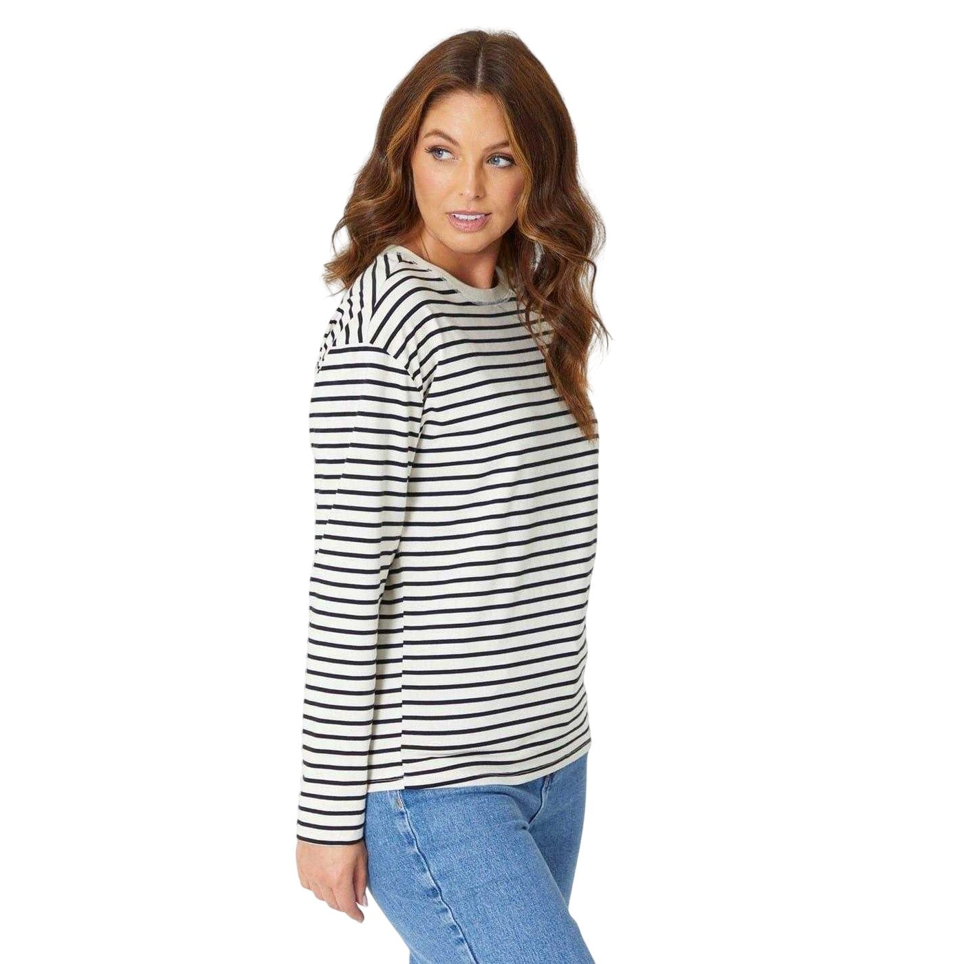 Cream-Black - Lifestyle - Be You Womens-Ladies Stripe Long-Sleeved T-Shirt