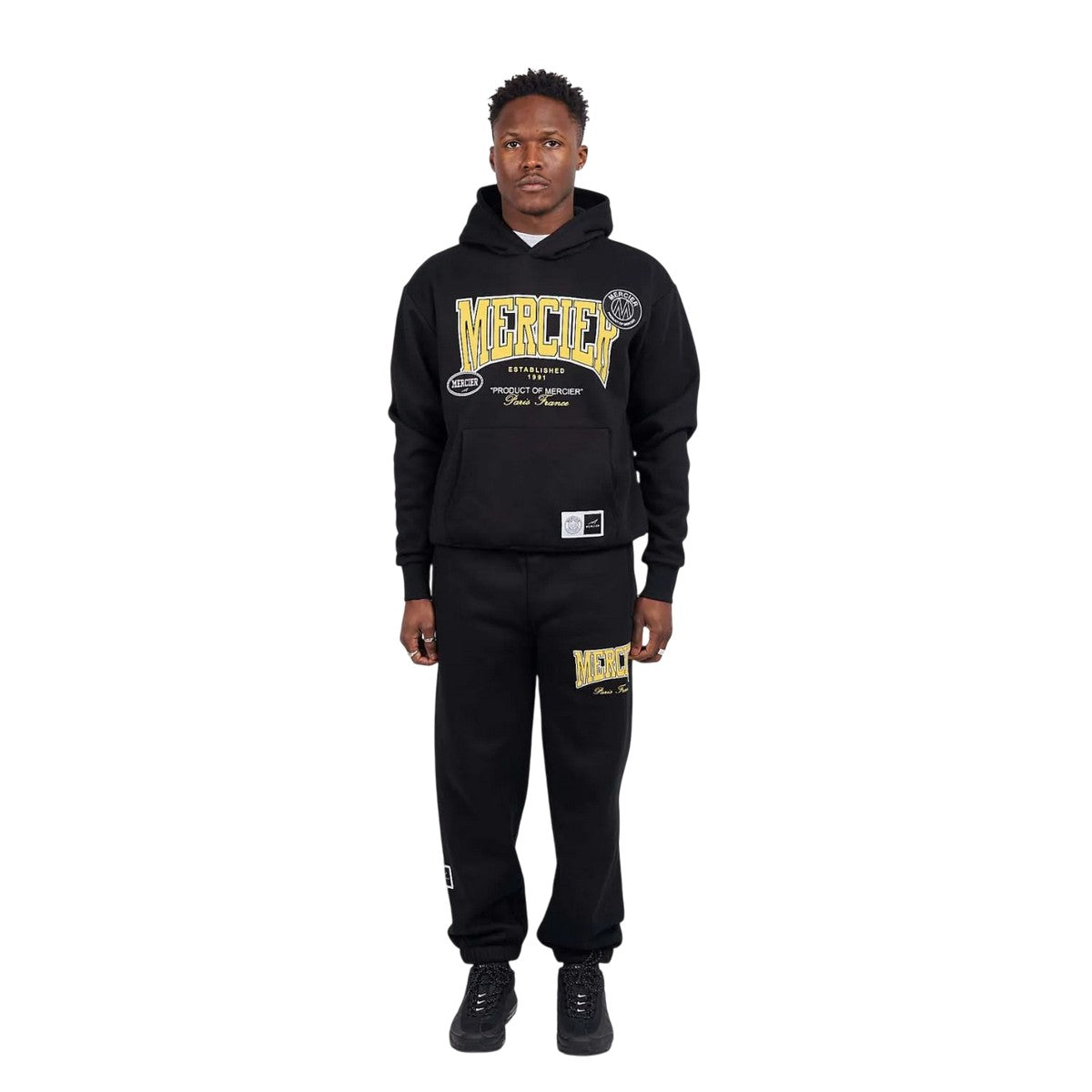 Black-Yellow - Pack Shot - Mercier Mens Kansas Relaxed Fit Hoodie