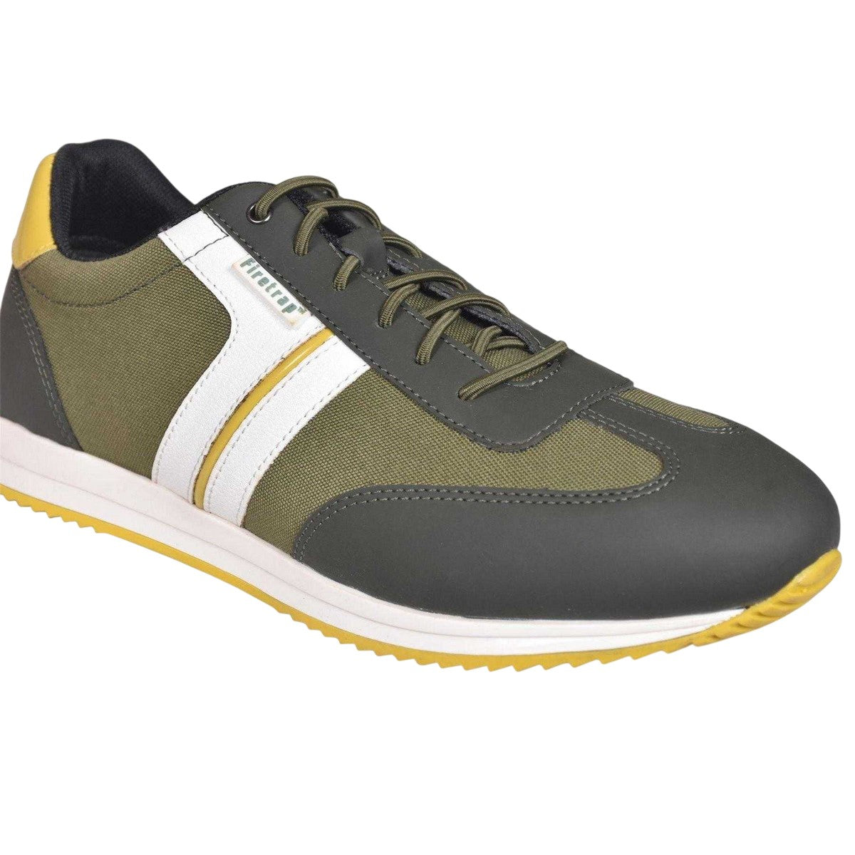 Olive-Yellow - Lifestyle - Firetrap Mens Mexico Striped Flat Trainers