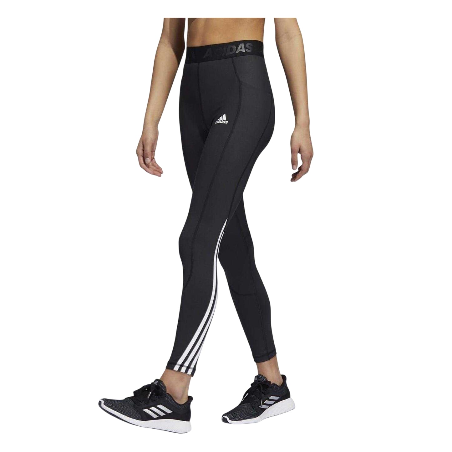 Black-White - Side - Adidas Womens-Ladies Alphaskin 3 Stripes Leggings