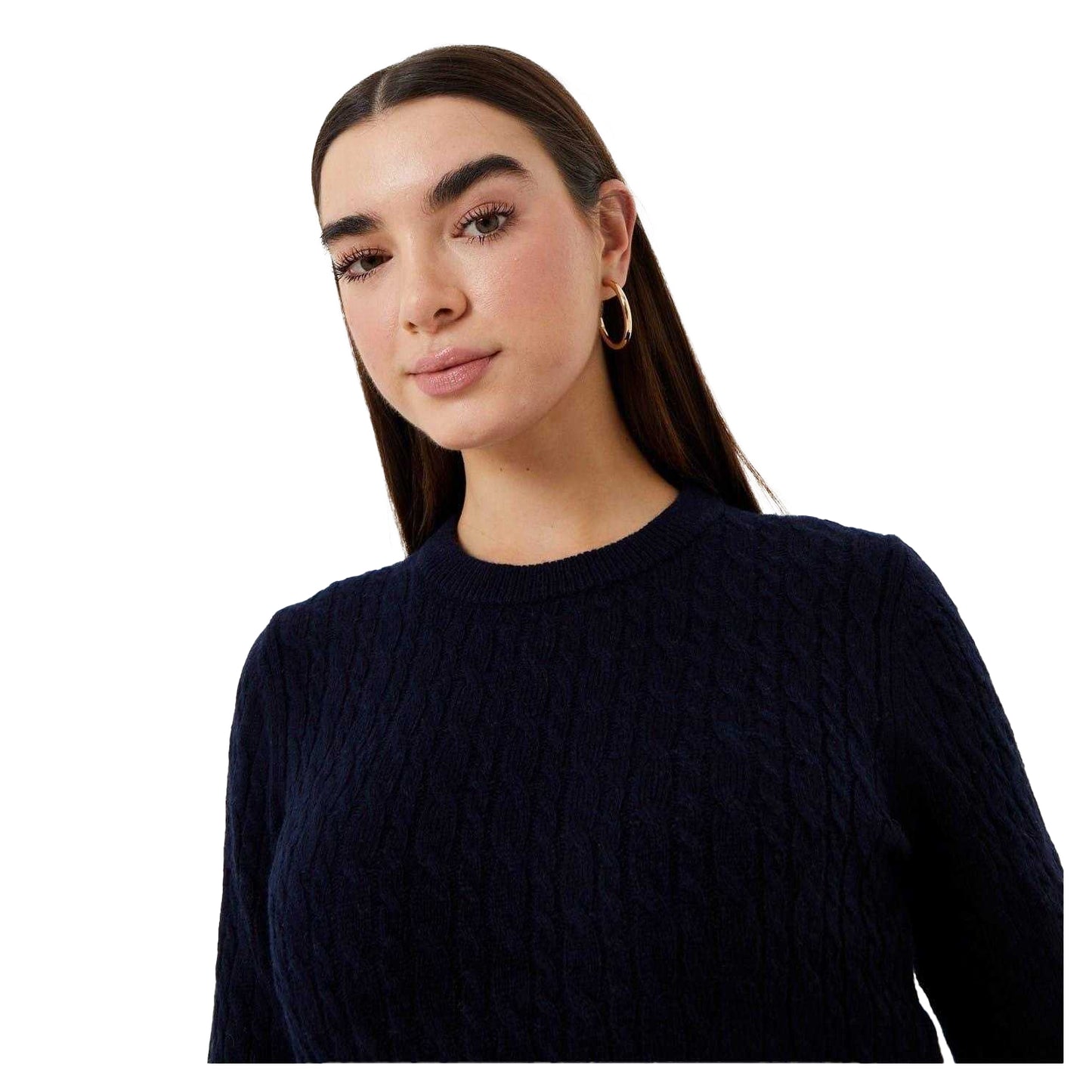 Navy - Side - Jack Wills Womens-Ladies Tinsbury Cable Knit Merino Wool Slim Long-Sleeved Jumper