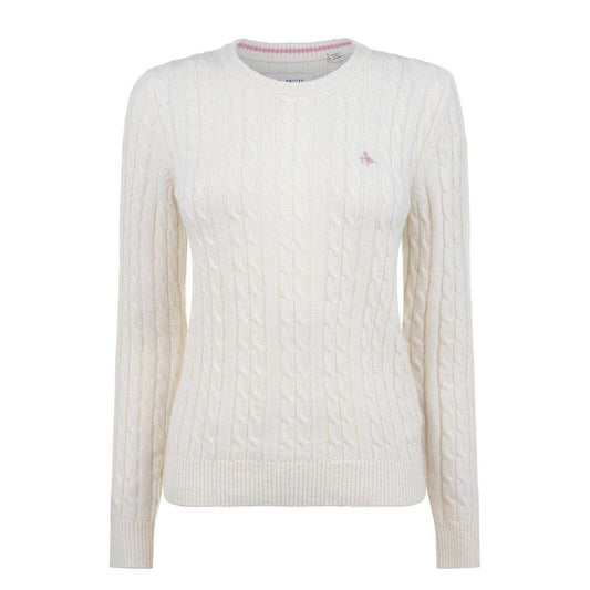 Vintage White - Front - Jack Wills Womens-Ladies Tinsbury Cable Knit Merino Wool Slim Long-Sleeved Jumper