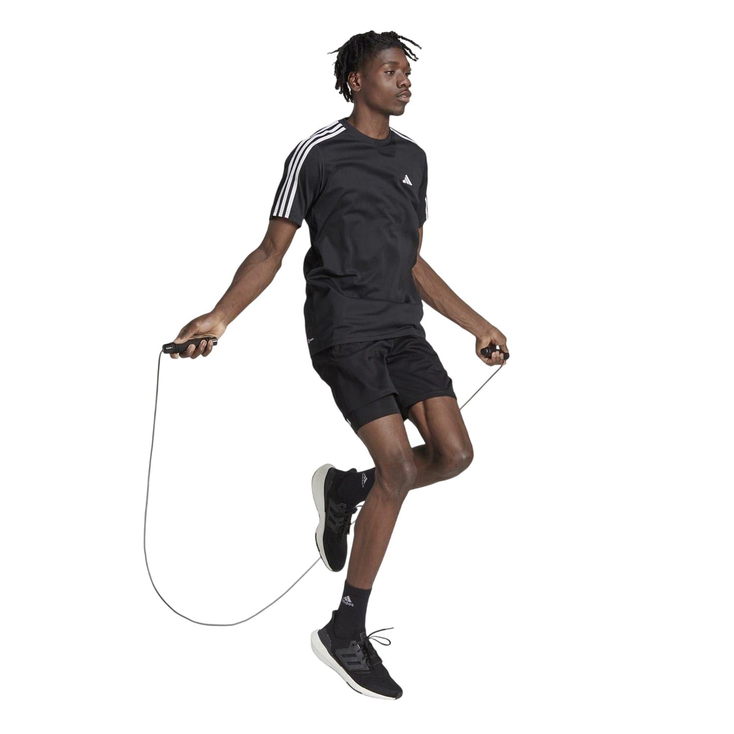 Black-White - Pack Shot - Adidas Mens Essentials 3 Stripes Training T-Shirt