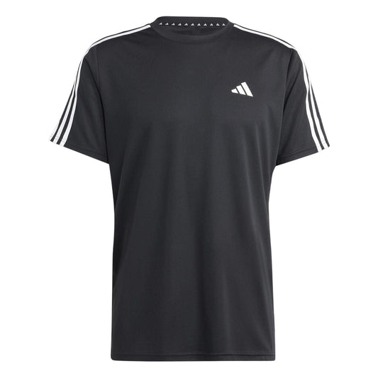 Black-White - Front - Adidas Mens Essentials 3 Stripes Training T-Shirt