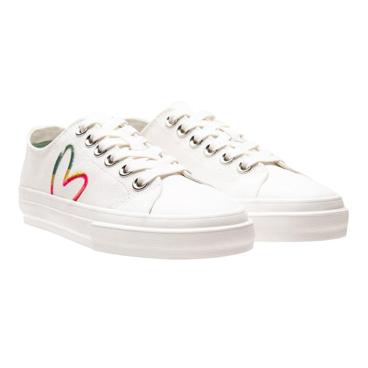 White - Front - Paul Smith Womens-Ladies Rainbow Heart Canvas Trainers