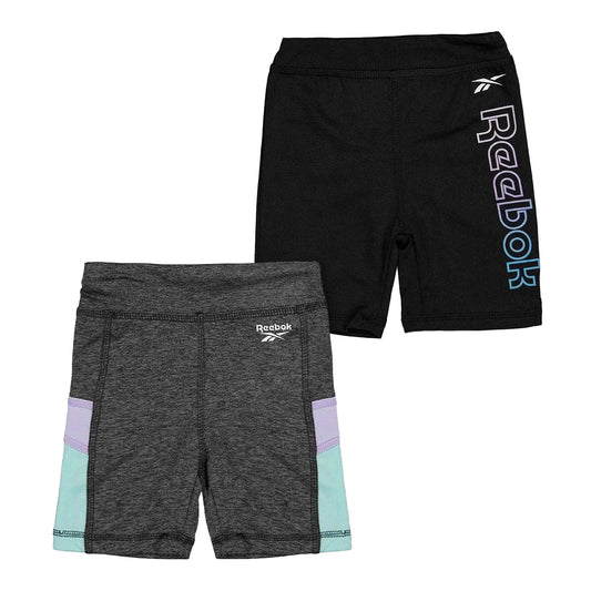 Midnight - Front - Reebok Girls Slim Shorts (Pack of 2)