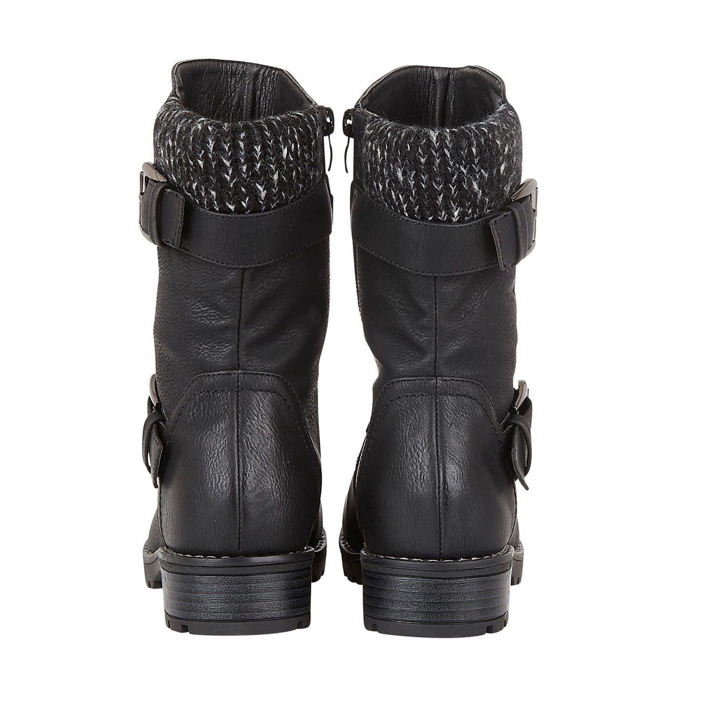 Black - Close up - Lotus Shoes Womens-Ladies Jemima Low Block Heel Biker Boots