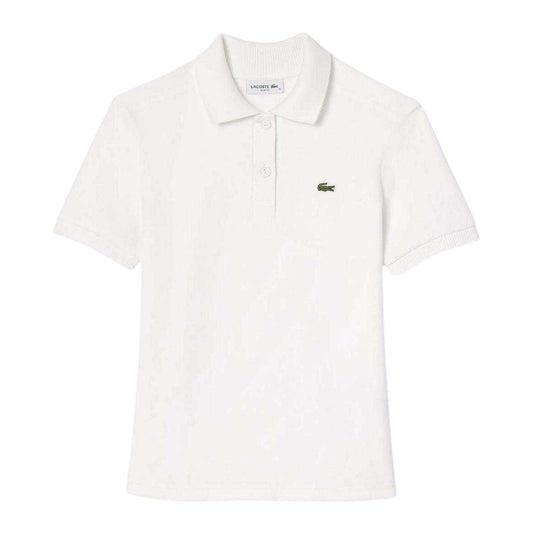 Cream - Front - Lacoste Womens-Ladies Terry Slim Short-Sleeved Polo Shirt