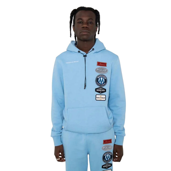 Sky - Front - Mercier Mens Badge Hybrid Hoodie