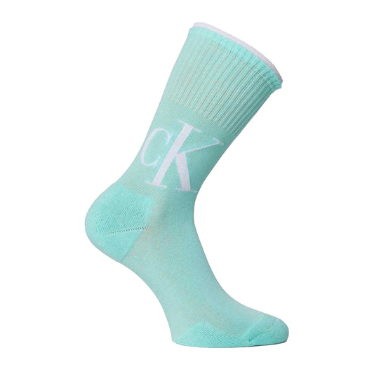 Turquoise-White - Front - Calvin Klein Mens Lettering Logo Crew Socks
