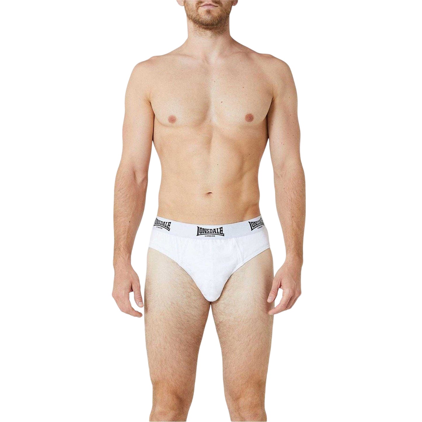 White - Side - Lonsdale Mens Contrast Waistband Briefs (Pack of 2)