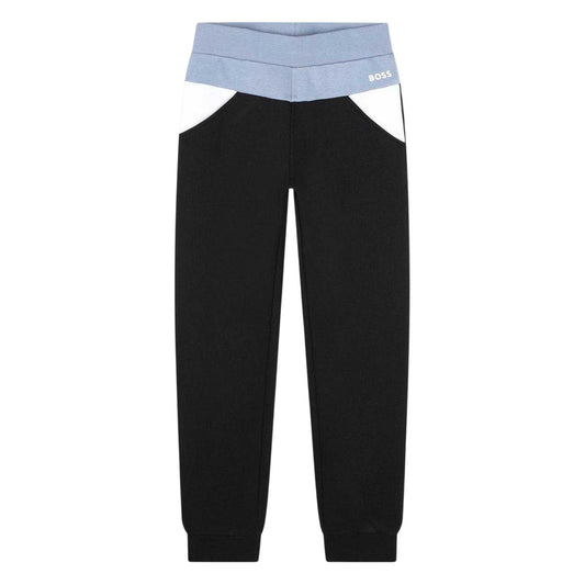 Black - Front - Boss Childrens-Kids Colour Block Regular Jogging Bottoms