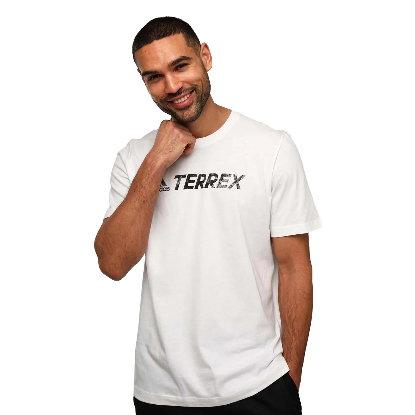 White - Side - Adidas Mens Terrex Logo Classic T-Shirt