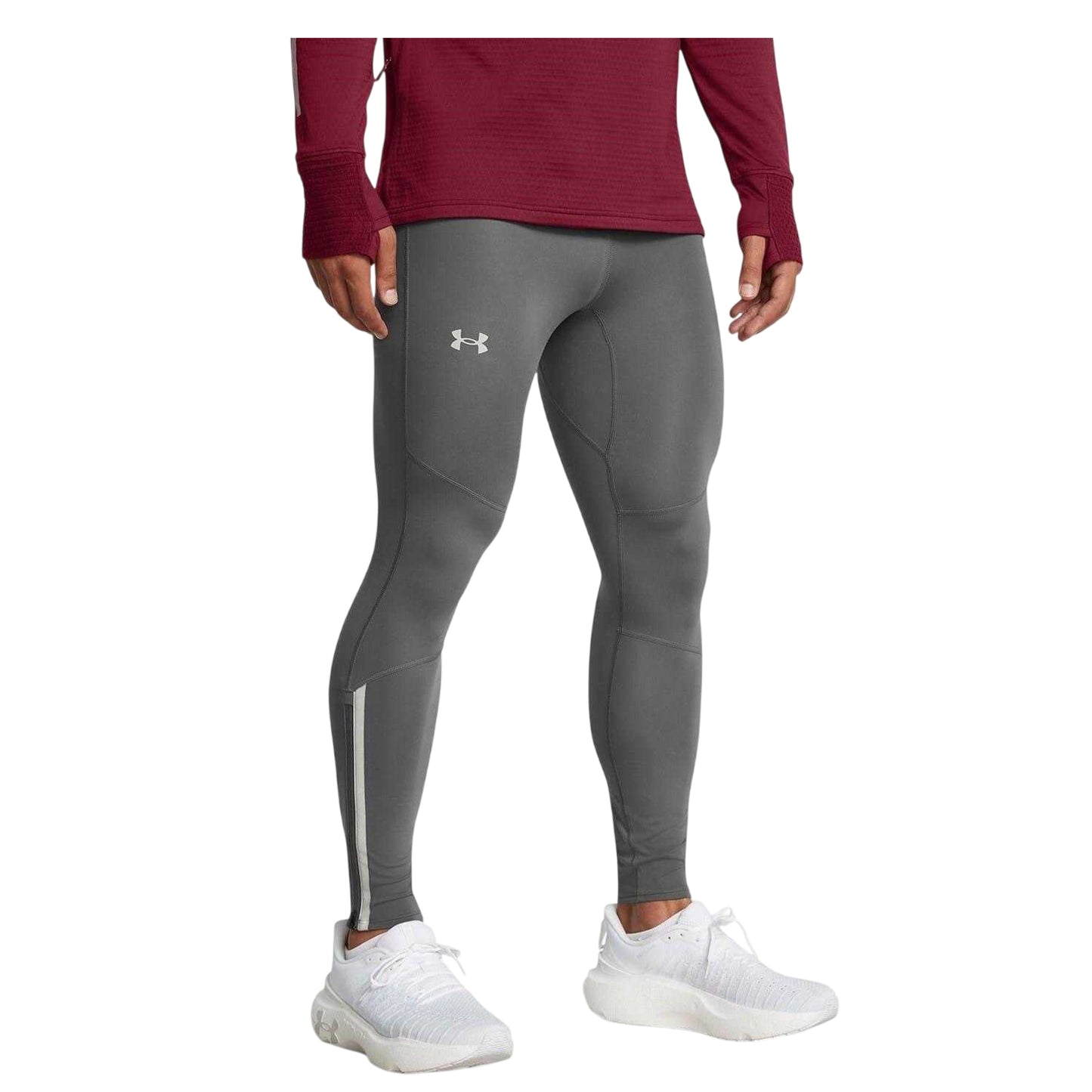 Grey - Side - Under Armour Mens Launch Reflective Detail Running Leggings
