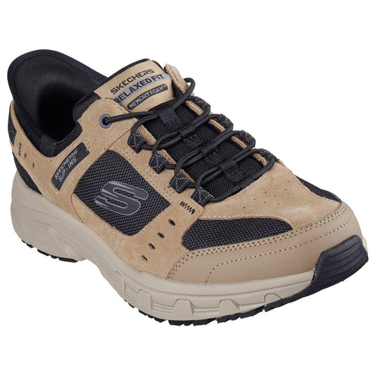 Taupe-Black - Front - Skechers Mens Leather Relaxed Fit Shoes