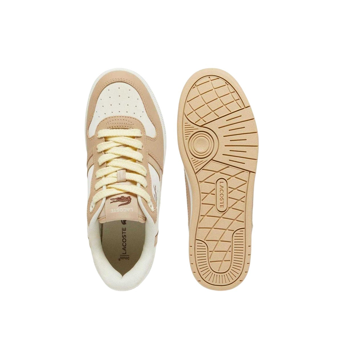 Brown - Pack Shot - Lacoste Womens-Ladies T-Clip Set Colour Block Coated Leather Flat Trainers