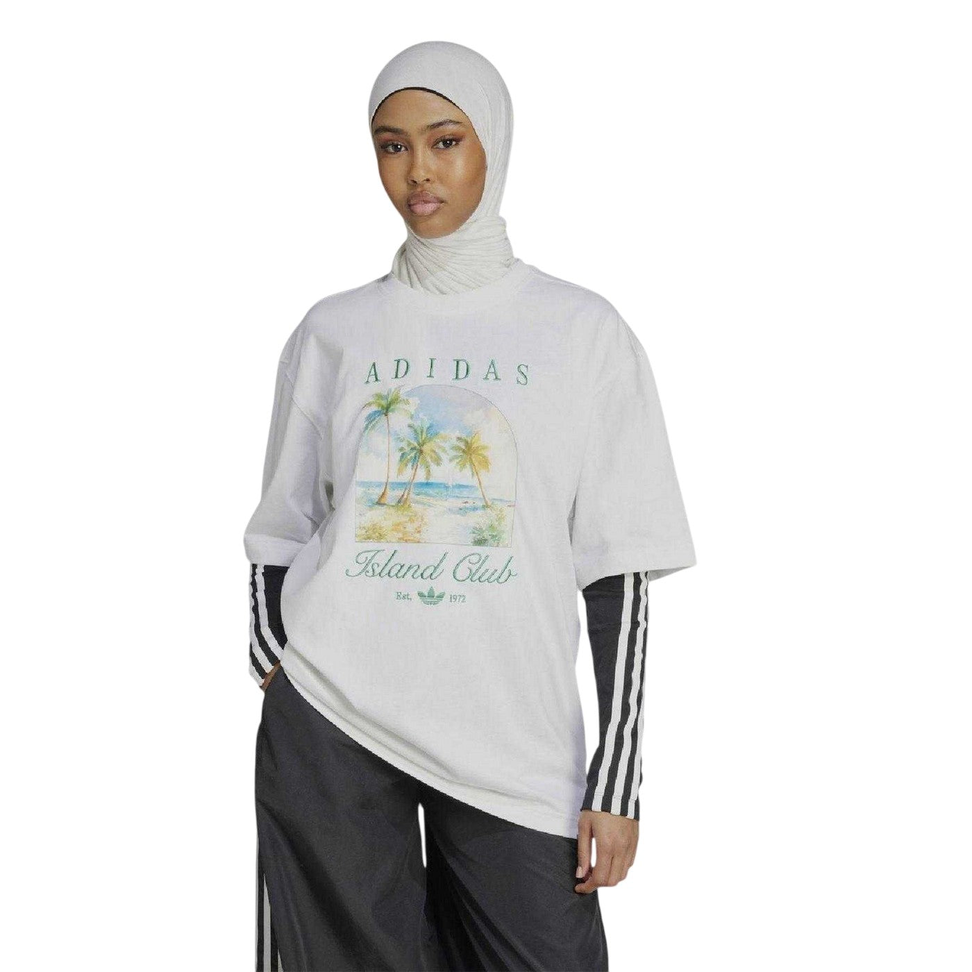 White - Lifestyle - Adidas Womens-Ladies Island Club Oversized T-Shirt