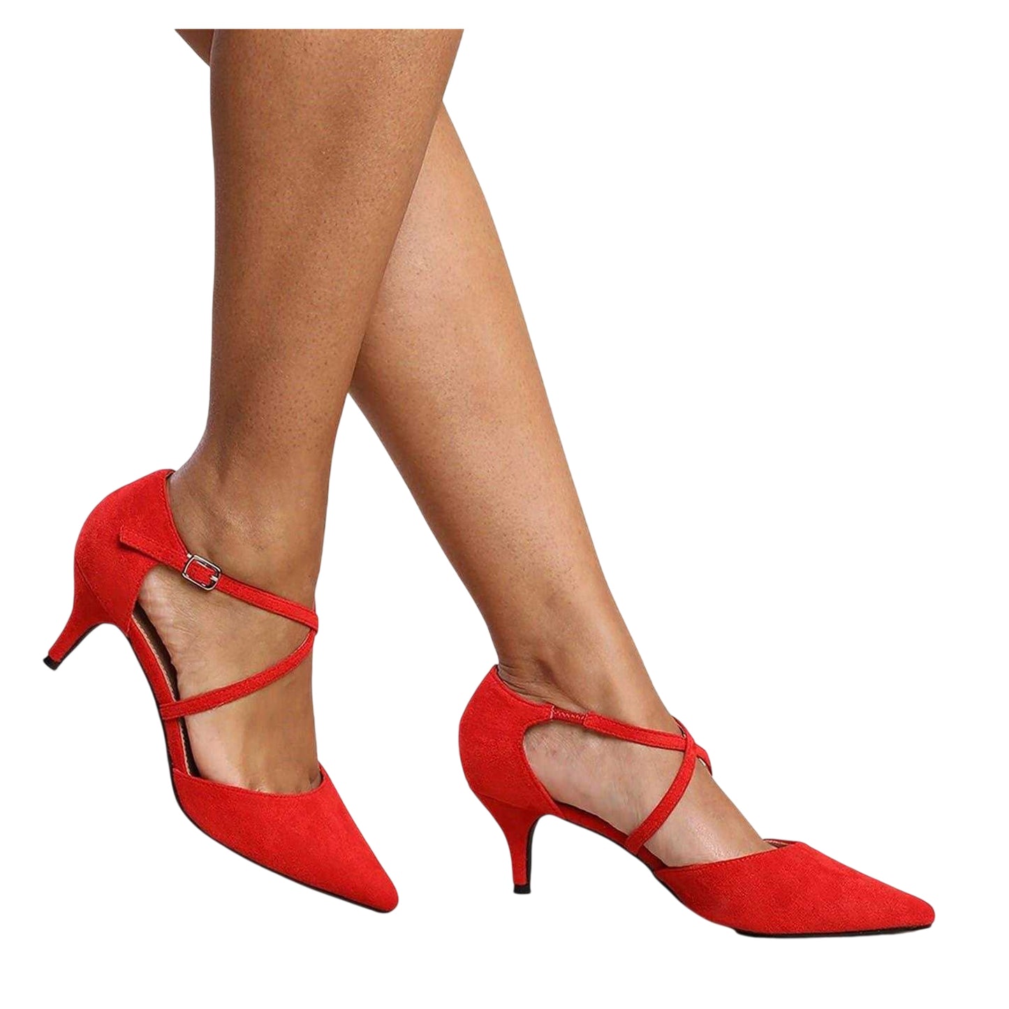 Red - Side - Where´s That From Womens-Ladies Faux Suede Crossover Strap Low Kitten Heel Sandals