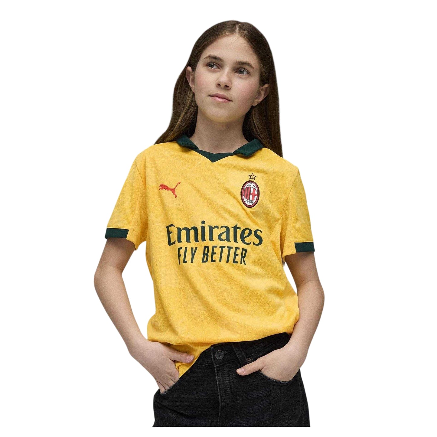 Yellow-Green - Side - AC Milan Childrens-Kids Milan Third Jersey