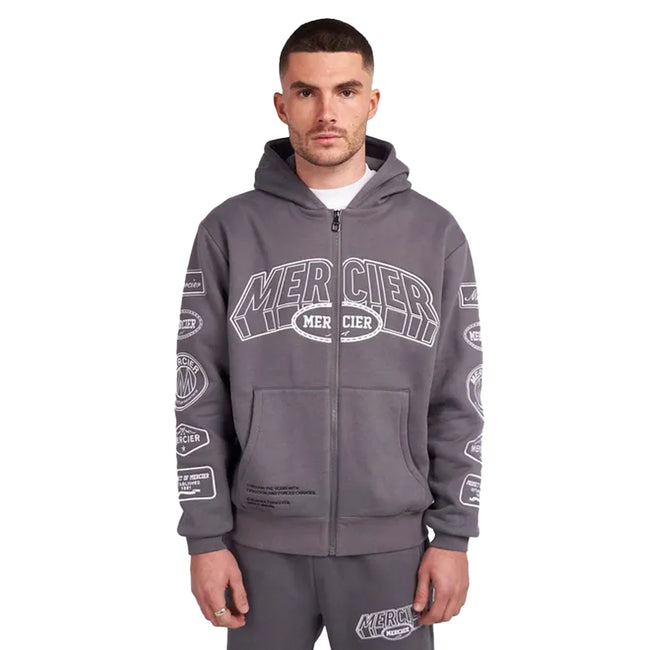 Grey - Front - Mercier Mens Compton Full Zip Hoodie