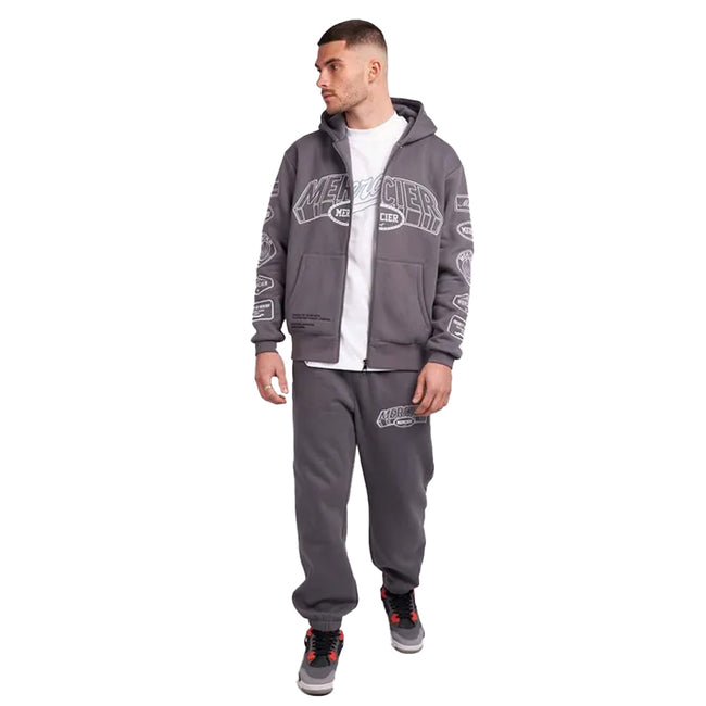 Grey - Back - Mercier Mens Compton Full Zip Hoodie