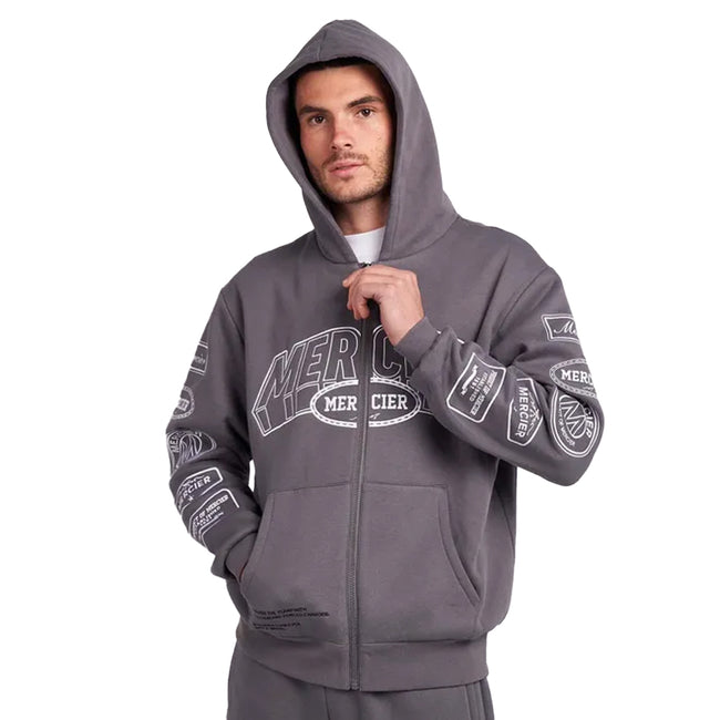 Grey - Side - Mercier Mens Compton Full Zip Hoodie