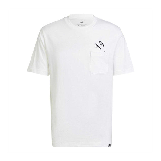 White - Front - Adidas Mens Pocket Slide Cotton T-Shirt