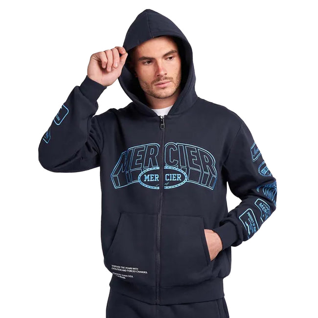 Navy - Front - Mercier Mens Compton Full Zip Hoodie