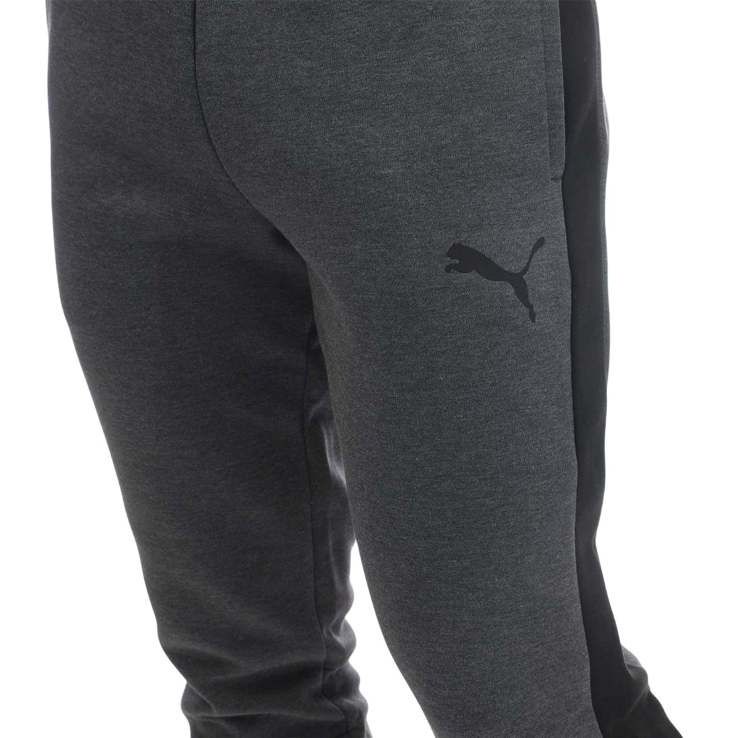 Grey Heather - Side - Puma Mens Evostripe Core Cotton Blend Tracksuit Bottoms
