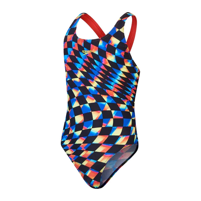 Black-Red - Front - Speedo Girls All-Over Print One Piece Swimsuit