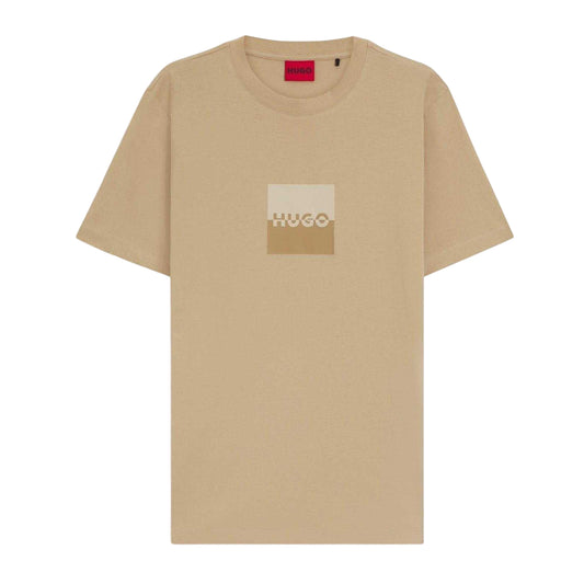 Sand - Front - Hugo Mens Dusplit Tonal Logo T-Shirt