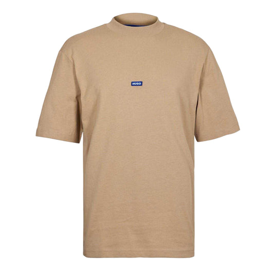 Medium Beige - Front - Hugo Mens Jersey Mock Neck Regular T-Shirt