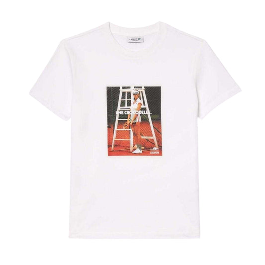 White - Front - Lacoste Womens-Ladies Printed Piqué T-Shirt