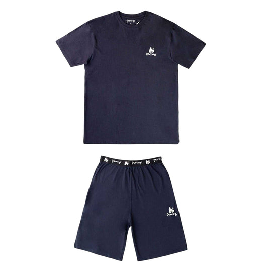 Navy - Front - Money Mens Cotton Lounge T-Shirt & Shorts Set