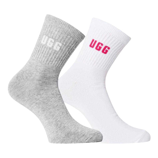 White-Grey - Front - UGG Unisex Adult Quinlin Logo Socks (Pack of 2)