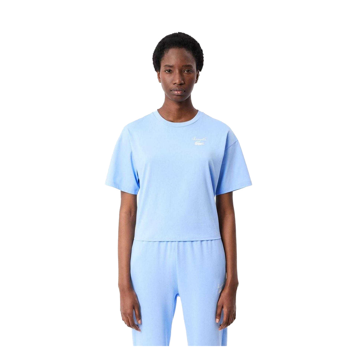 Light Blue - Side - Lacoste Womens-Ladies Logo Heavy Cotton Relaxed Fit T-Shirt