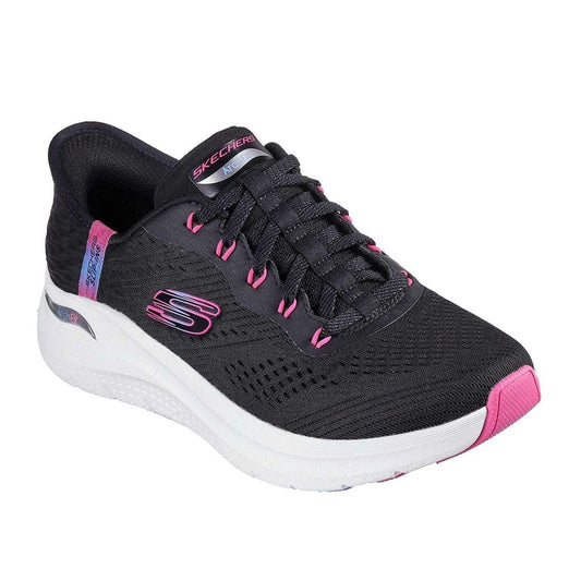 Black-Hot Pink - Front - Skechers Womens-Ladies Arch Fit 2.0 - Easy Chic Slip-In Trainers