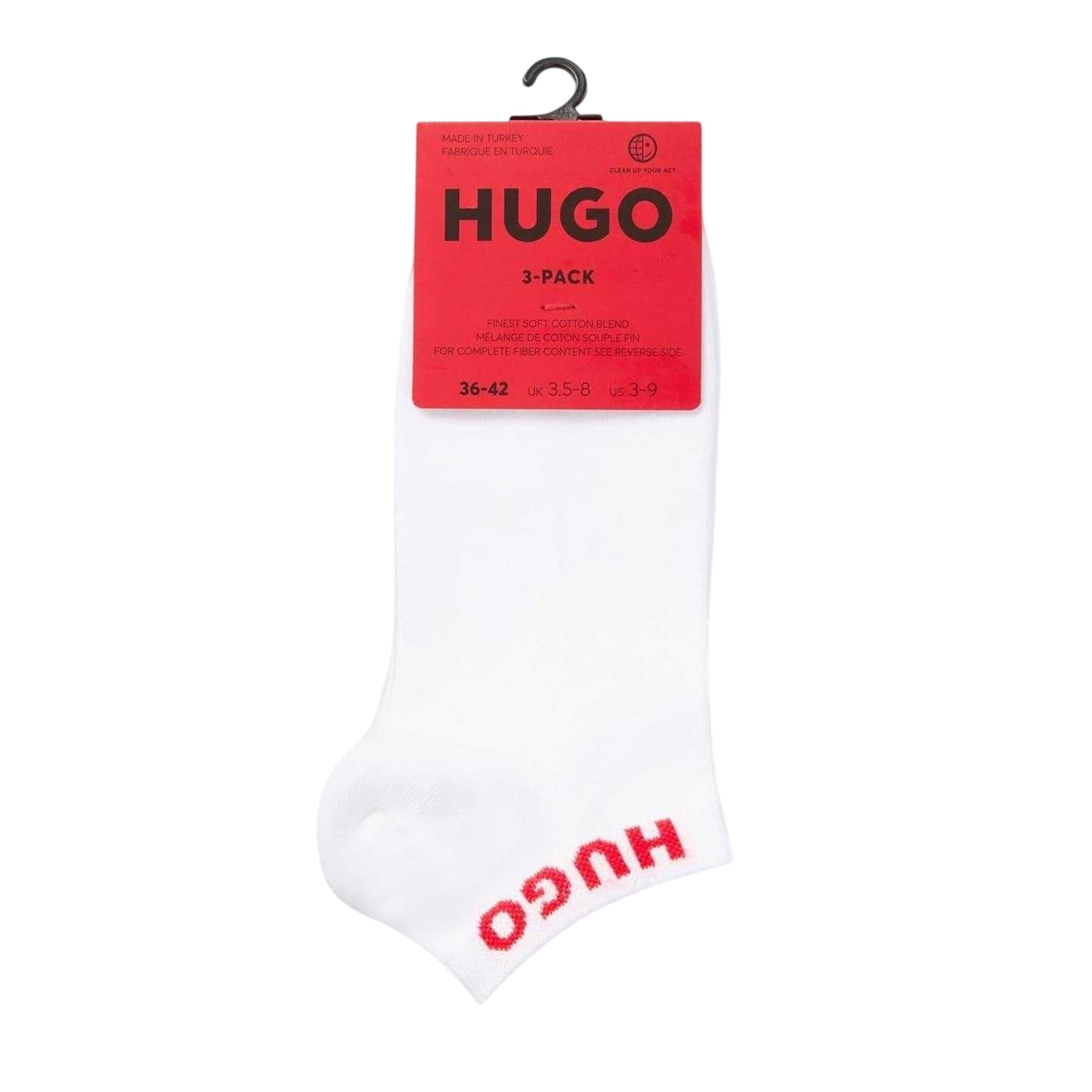 White - Side - Hugo Unisex Adult Logo Ankle Socks (Pack of 3)