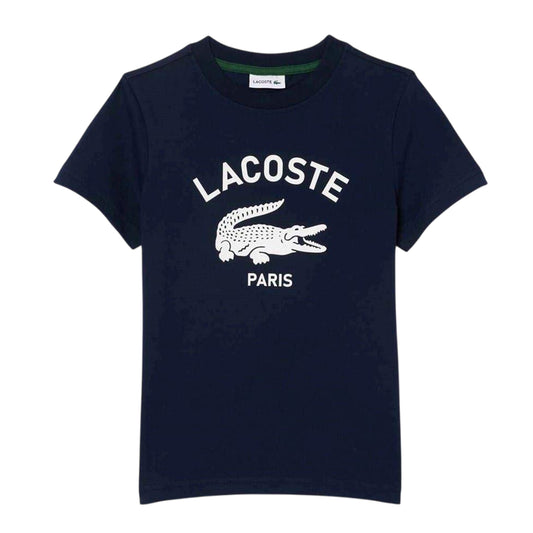 Navy - Front - Lacoste Childrens-Kids Paris Organic Cotton Regular T-Shirt