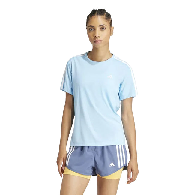 Blue - Side - Adidas Womens-Ladies Own The Run Stripe T-Shirt