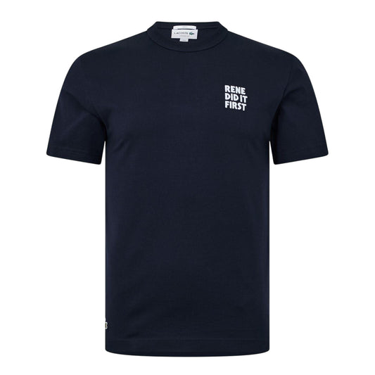 Navy Blue - Front - Lacoste Mens Rene Did It First Back Print Cotton Regular T-Shirt