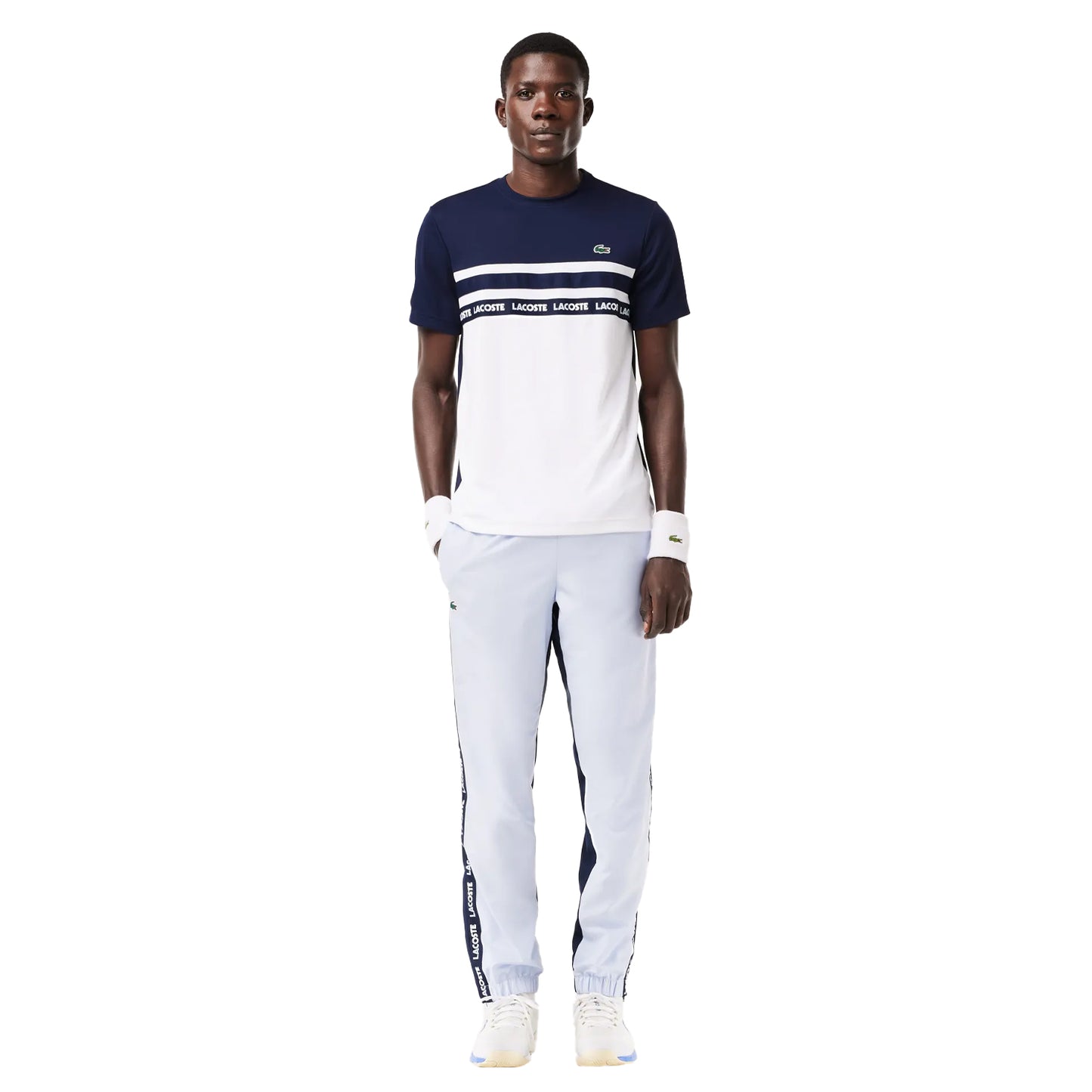 White-Navy Blue - Pack Shot - Lacoste Mens Colour Block Pique T-Shirt