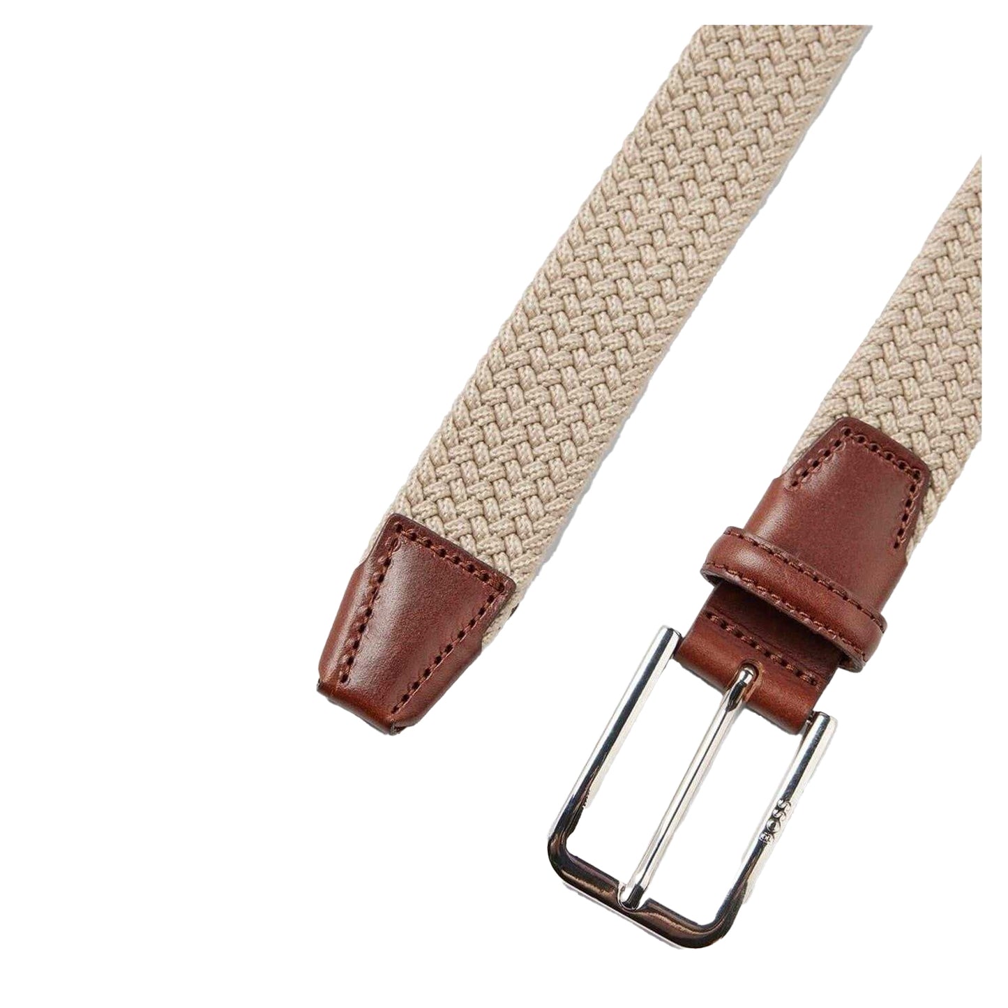 Light Beige - Back - Boss Mens Clorio Woven Leather Belt