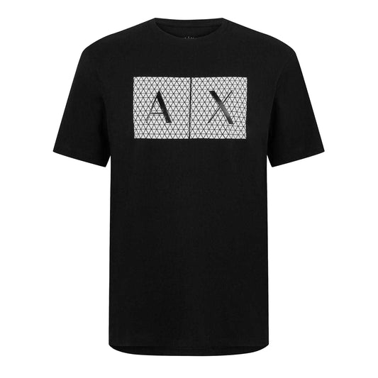 Black - Front - Armani Exchange Mens Geometric Cotton Regular T-Shirt