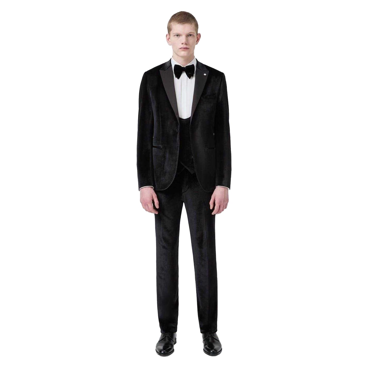 Black - Lifestyle - Twisted Tailor Mens Velvet Flat Fronted Tuxedo Trousers