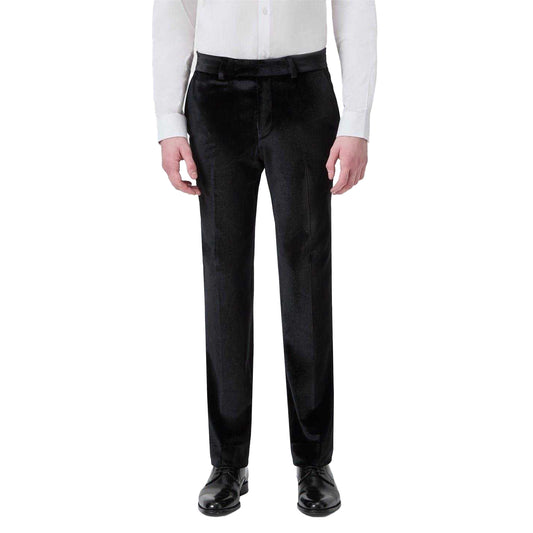 Black - Front - Twisted Tailor Mens Velvet Flat Fronted Tuxedo Trousers
