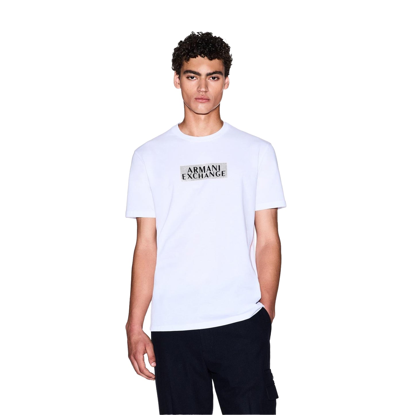 White-Gold - Side - Armani Exchange Mens Logo T-Shirt